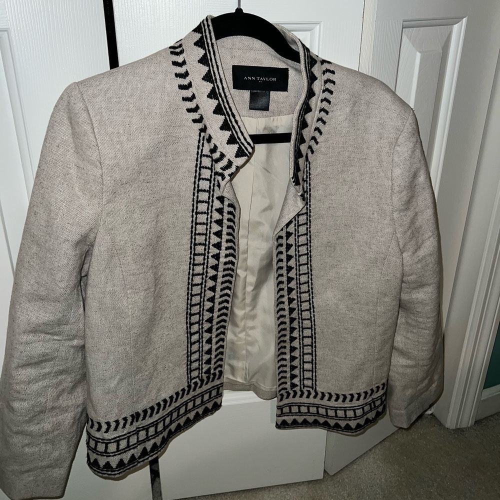 Ann Taylor Geo Trim Embroidered Linen Jacket